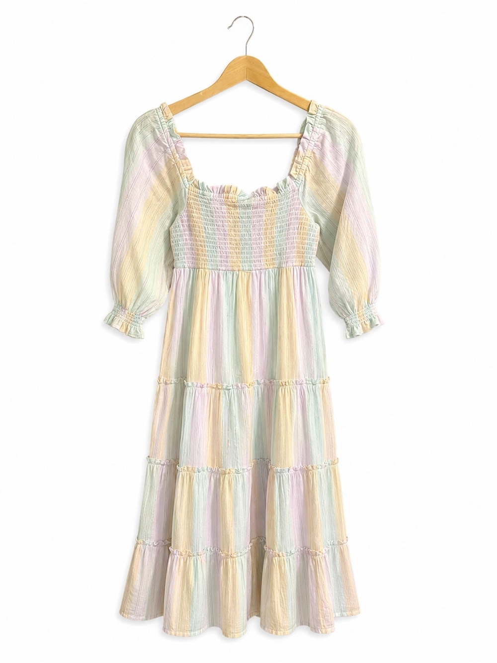 Crown & Ivy Pastel Smocked Tiered Midi Dress NWT XS